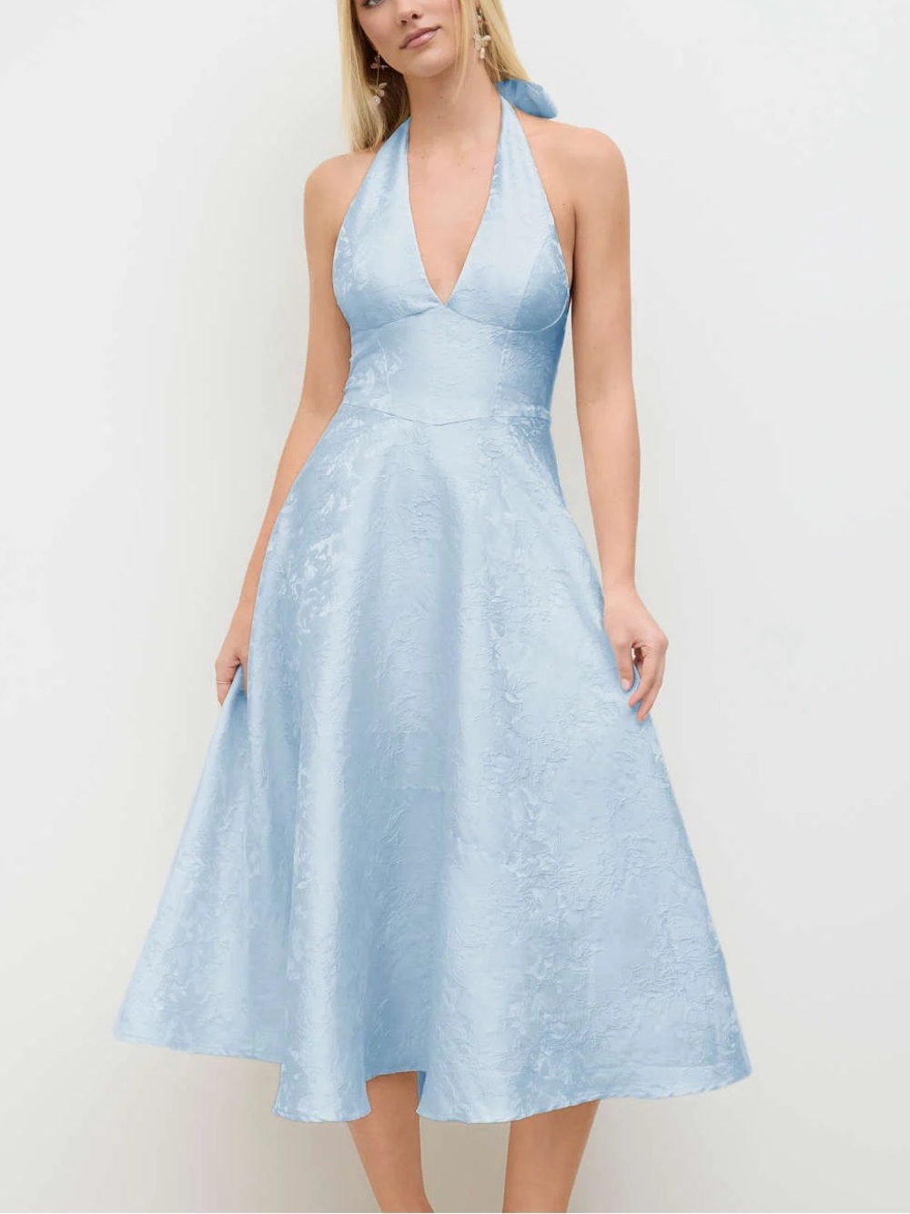 CIDER NWT SZ 0 jacquard light blue midi halter dress